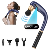 CKIKH Deep Tissue Massage Gun with Extended Handle, 12MM Handheld Electric Back Massager for Pain Relief, Quiet Percussion Device with LED Screen - 3 Modes, 5 Speeds