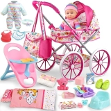 Baby Doll Stroller Set with Accessories and Clothes for Girls 3-7 - Pretend Play Gifts
