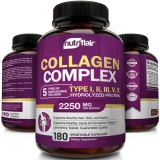 NutriFlair Multi Collagen Peptides Supplement Hair, Skin, Nails Joint Health, 180 Veg Caps