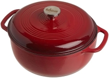 Lodge 6 Qt Enameled Cast Iron Dutch Oven with Lid, Oven Safe, Island Spice Red, Dual Handles