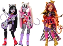 Monster High Hissfits Band 3-Pack Dolls Toralei Stripe, Meowlody Purrsephone