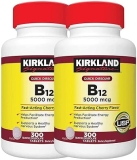 Kirkland Signature B-12 5000 mcg, 300 Tablets High Potency Vitamin B12 Supplement 2 Pack