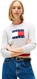 Tommy Jeans Women s Crewneck Pullover Sweater with Big Flag Logo Sparkle Detail, Long Sleeve