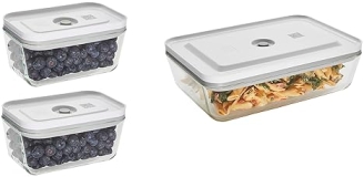 ZWILLING Fresh Save 3-Piece Glass Vacuum Food Storage Containers Set Small Large Meal Prep