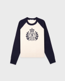 Sporty&Rich NY Crest Cashmere Baseball Sweater - Ecru/Navy