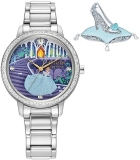 Citizen Womens Eco-Drive Cinderella Watch and Pin Set Silver Stainless Steel Blue Dial