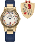 Citizen Ladies Eco-Drive Snow White Watch Gold Stainless Steel Blue Leather Strap Gift Set