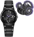 Citizen Womens Eco-Drive Ursula Crystal Watch Pin Gift Set Black Ion Plated GA1075-68W