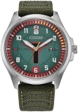 Citizen Eco-Drive Mens Boba Fett Watch Silver Stainless Steel Green Nylon Strap AW1418-06W