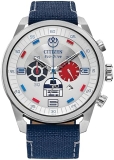 Citizen Eco-Drive Star Wars R2-D2 Mens Chronograph Watch Silver Dial Stainless Steel