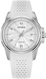 Citizen Ladies Eco-Drive Silver Stainless Steel Watch White Dial White Rubber Strap FE6131-04A