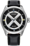 Citizen Mens Eco-Drive X-Men Marvel Watch 42.3mm Silver Steel Black Leather Strap AW5007-17W