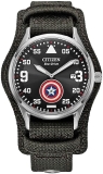 Citizen Eco-Drive Marvel Captain America Mens Dark Gray Stainless Steel Nylon Strap Watch