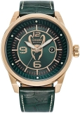 Citizen Eco-Drive Mens Loki Marvel Villains Watch 45mm Rose Gold Case Green Leather Strap