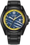 Citizen Eco-Drive Wolverine Mens Black Ion Watch, Blue Dial, Leather Strap, 42mm AW1435-66W
