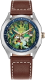 Citizen Eco-Drive Mens Mickey Mouse Explorer Watch Brown Leather Strap Stainless Steel Case