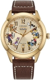 Citizen Eco-Drive Mens Gold Tone Mickey Mouse Watch with Brown Leather Strap AW0093-04W
