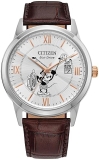 Citizen Eco-Drive Steamboat Willie Mickey Mouse Watch Brown Leather Strap Stainless Steel
