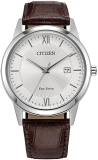 Citizen Mens Classic Eco-Drive Leather Strap Watch with 3-Hand Date Display