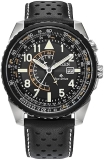 Citizen Mens Eco-Drive Promaster Air Nighthawk Watch Black Leather Dual Time BJ7137-07E