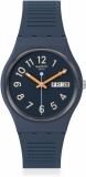 Swatch Gent Biosourced Blue Unisex Casual Waterproof Quartz Watch with Trendy Night Lines
