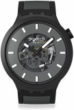 Swatch Big Bold Biosourced Black Automatic Waterproof Unisex Casual Polymer Watch Past The Horizon