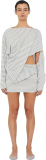 Christopher Esber Aiba Draped Cotton Jersey Long Sleeve Dress  Grey Stripe