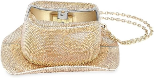 Judith Leiber Couture Cowboy Hat Cheyenne Crystal-Embellished Convertible Clutch Silver Prosecco Multi