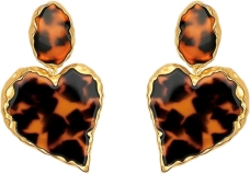 Oscar de la Renta Tortoise Stone Heart Clip-On Earrings Tortoise